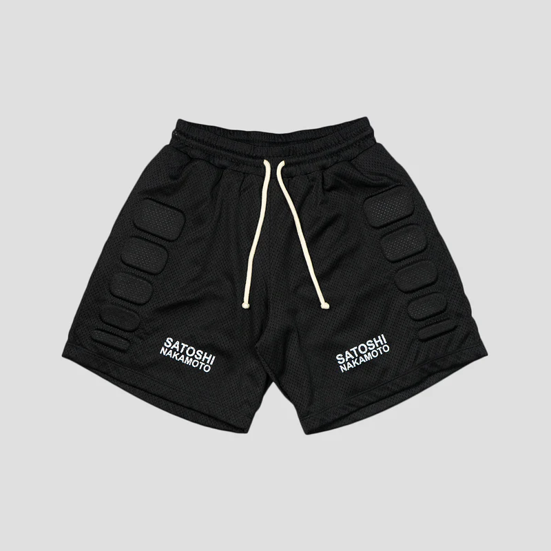 SS25SHT004-BLK.webp Satoshi Nakamoto Mesh Moto Shorts Black