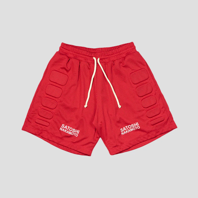 SS25SHT004-RED.webp Satoshi Nakamoto Mesh Moto Shorts
